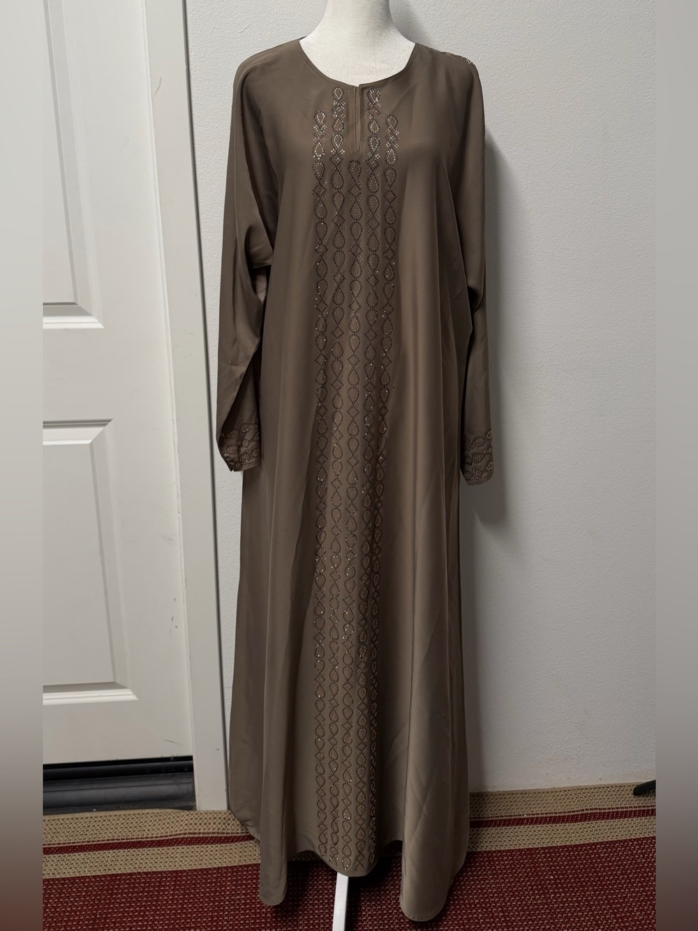 New Saudi Arabian Taupe Embellished Abaya with Matching Hijab